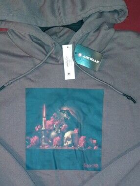 Mens Airwalk Gray Hoodie with Candle, Crow, Skull & Rose Graphic 3XL